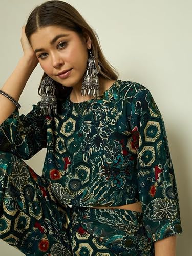 InWeave DARK TEAL FOIL TOP NARROW PANT SET