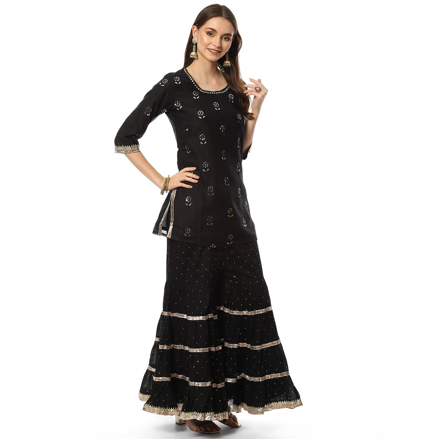 BIBA WOMEN EMBROIDERY RELAXED SALWAR KURTA DUPATTA(SKDKINARI7948_BLACK/WHITE_40)