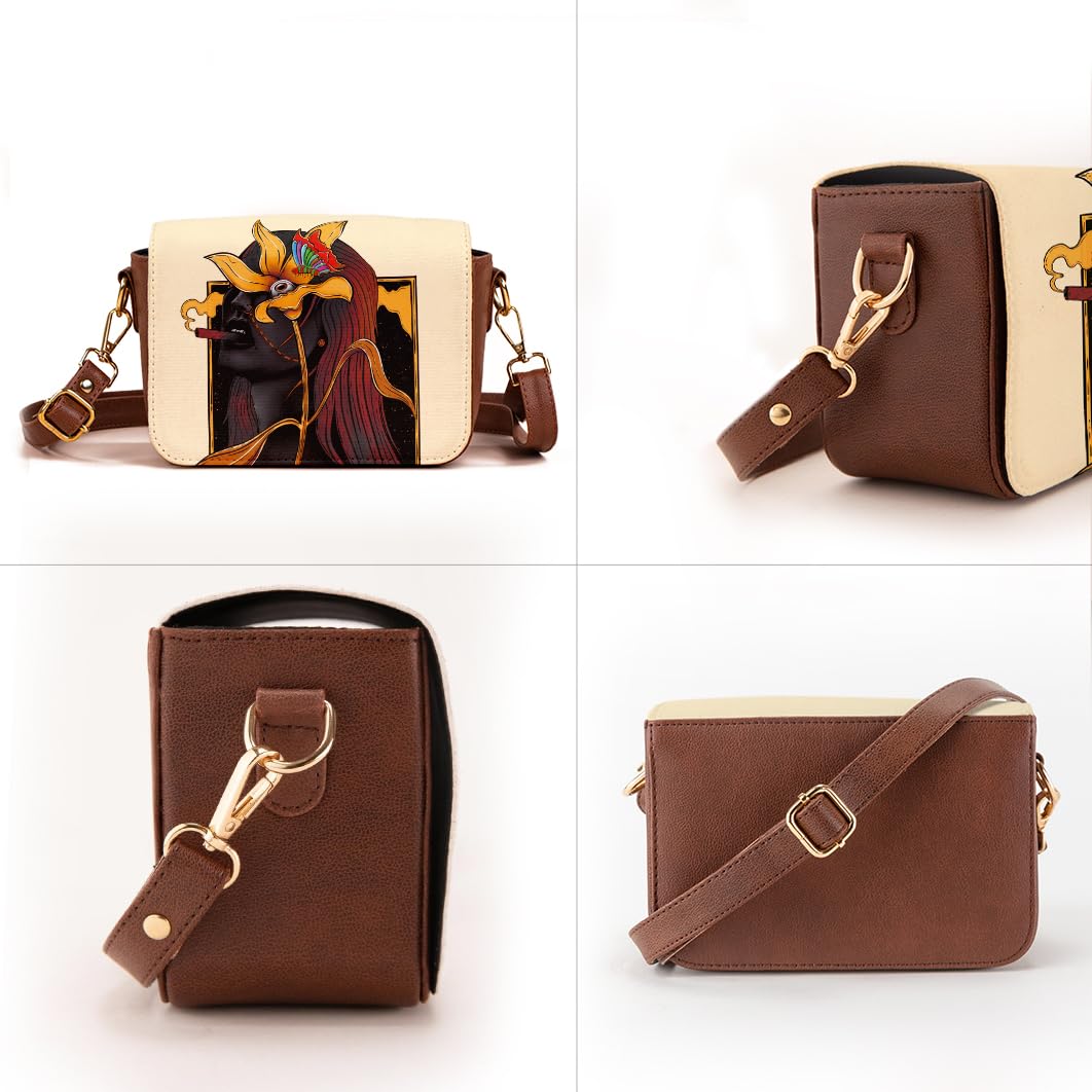 Kalankit Shoulder Bag for Woman | Vegan Leather Sling Bags for Women | Compact Crossbody Purse, Stylish Side Sling Bag & Valentine Gift for Girlfriend | Sunflowers & Cigars