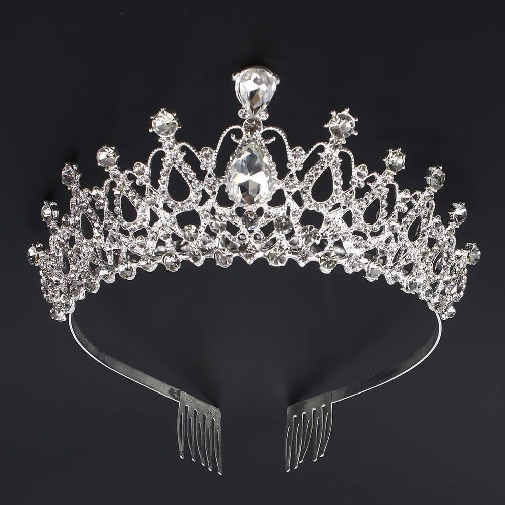 Shining Diva Fashion Crystal Tiara and Crown for Women Stylish Headband Crowns with Comb Tiaras for Girls Kids Queen Princess Wedding Bridal Birthday Gift Hair Accessories (Silver) (rr15862hb)