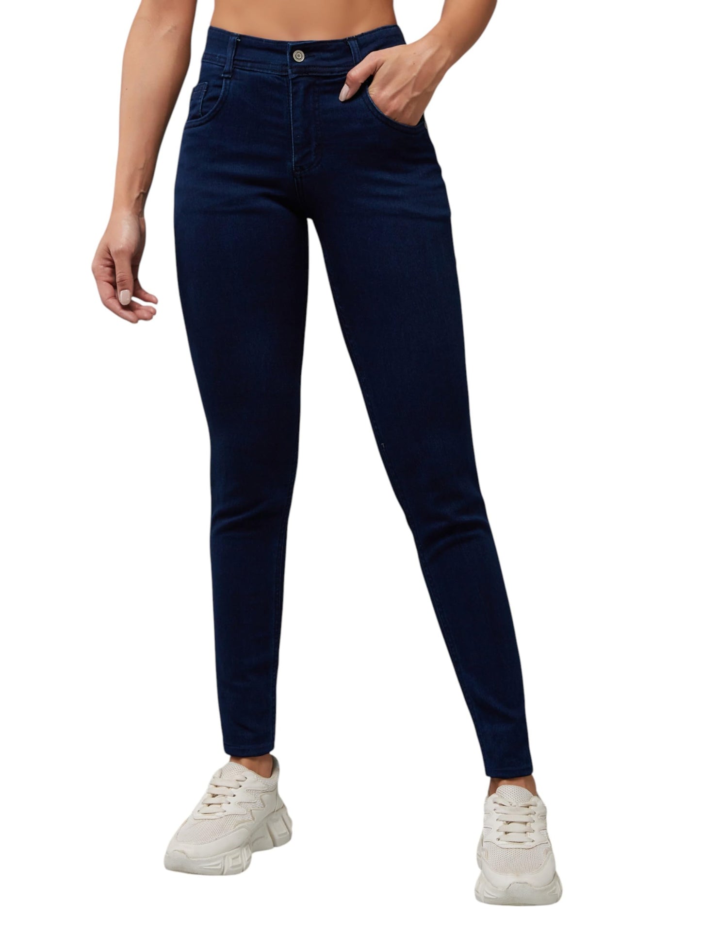 Dolce Crudo Women's Skinny Fit Mid Rise Regular Length Denim Stretchable Jeans (DOAW18DEN02-79-355-36, Marine Blue, 36)