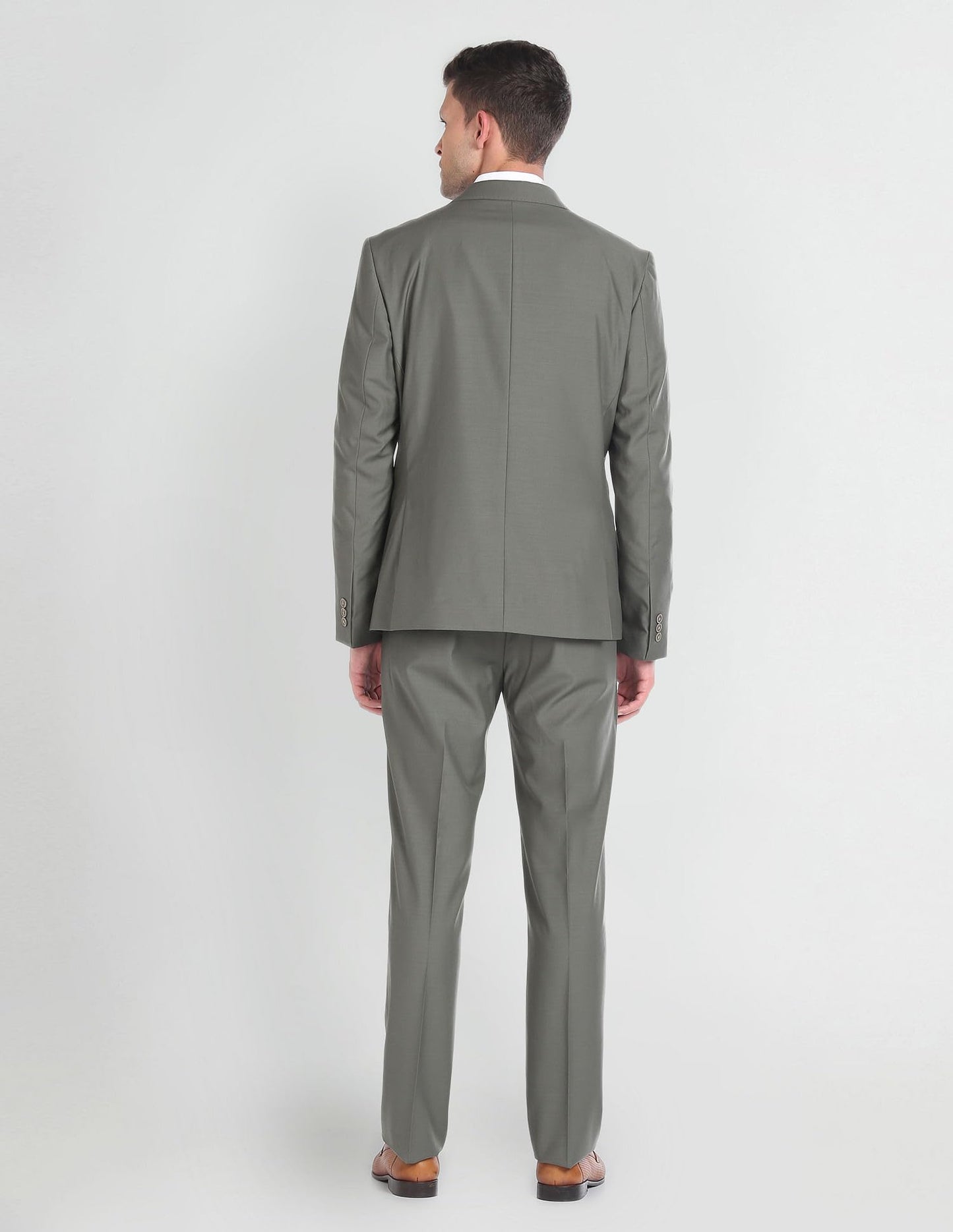 Arrow Men's Wool Single Breasted Business Suit Pants Set (ARAGSU5570_Olive