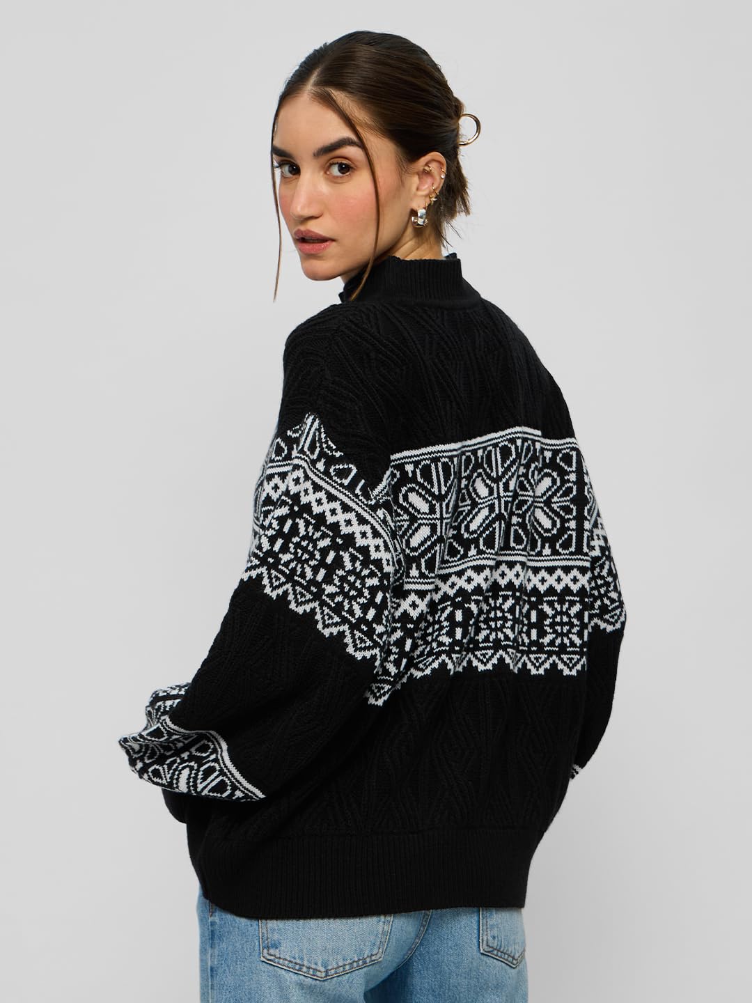 The Souled Store Raven Oversized High Neck Women Knitted Sweater