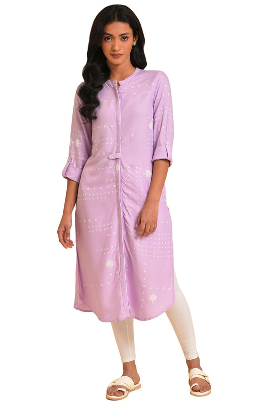 W for Woman Women's Viscose Regular Kurta (23FEW18951-120110_Purple