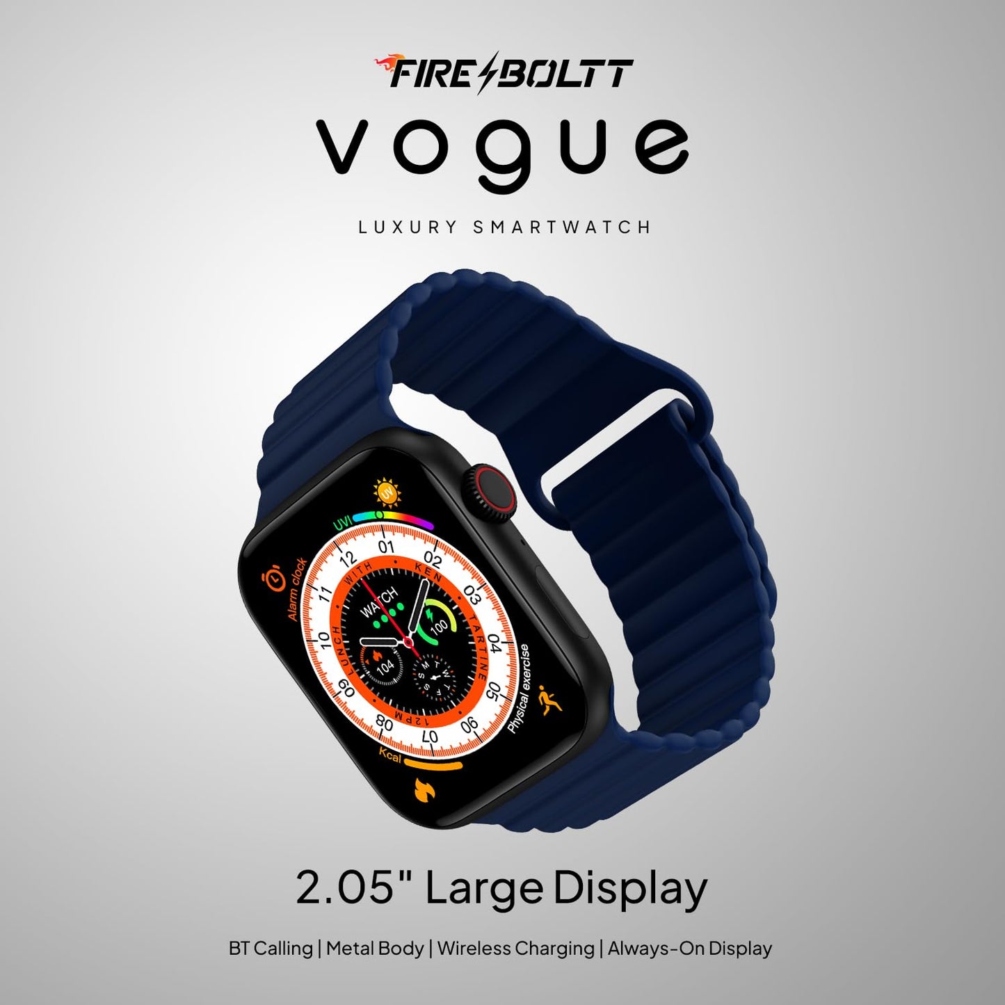 Fire-Boltt Newly Launched Vogue Large 2.05" Display Smart Watch, Always On Display, Wireless Charging, App Based GPS with Bluetooth Calling & 500+ Watch Faces (Blue)