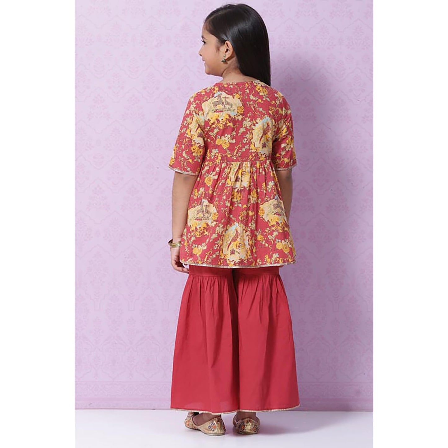 BIBA Girls Cotton Flared Printed Suit Set (KW5028EAW22RED_Red_4 5 Years)