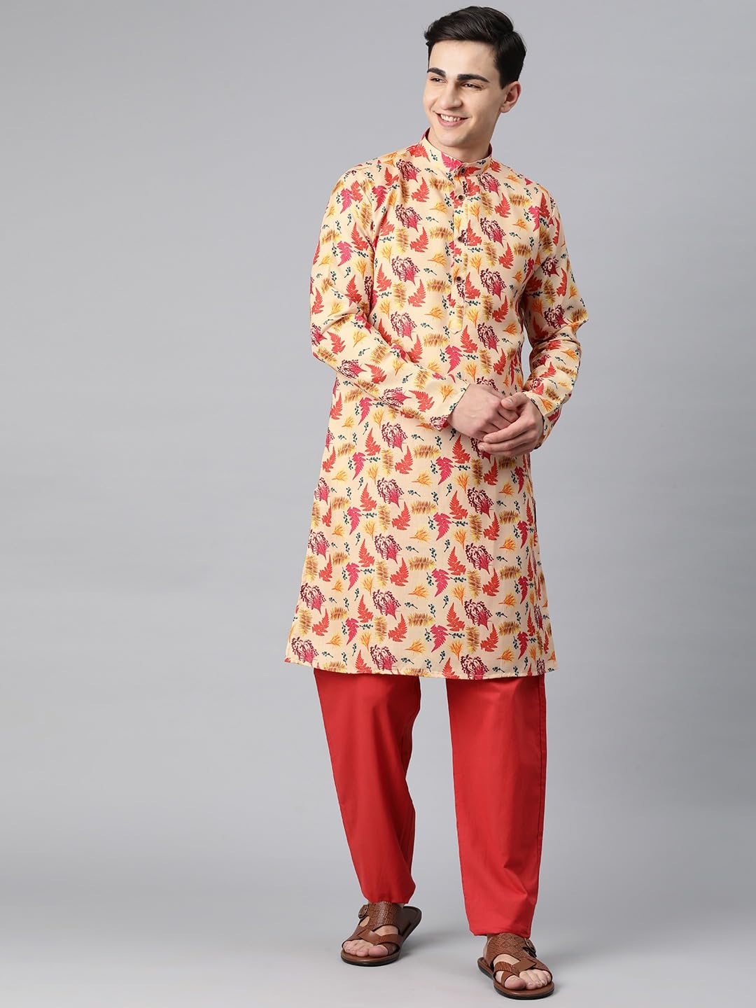 Luxrio Kurta for Men Printed Cotton Regular Long Orange