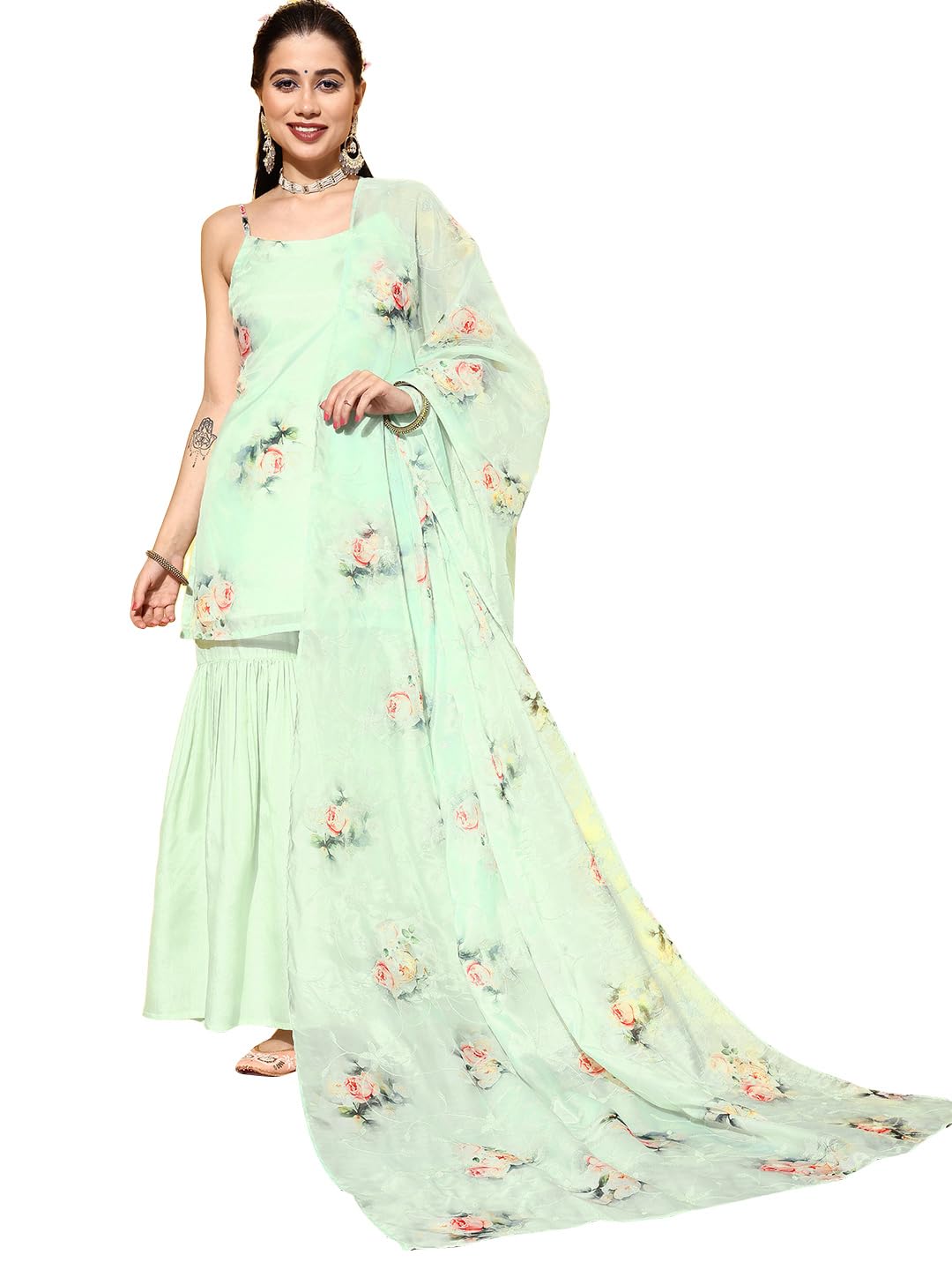 Libas Women's Organza Kurta Set (35045_Green