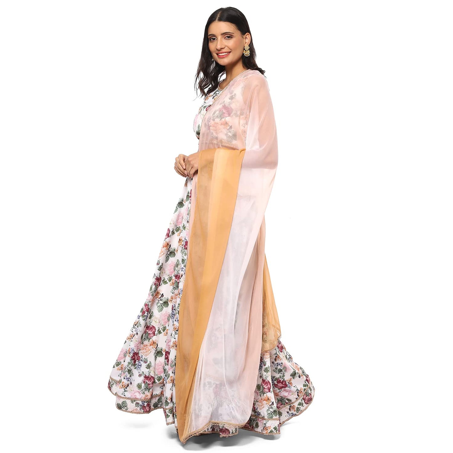 BIBA Women's Off White Cotton Blend Lehenga Set