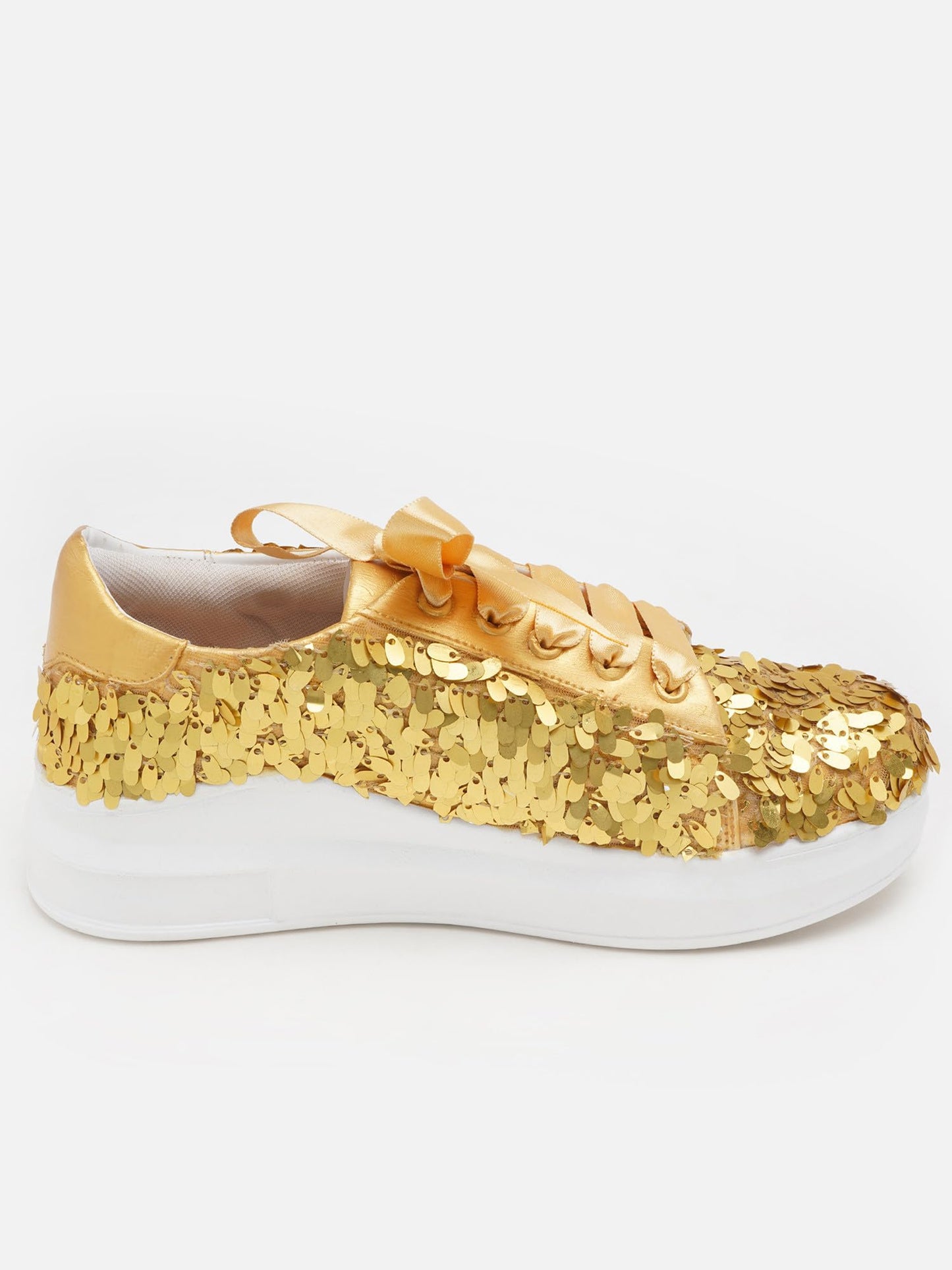 THE QUIRKY NAARI Golden Hour Sequin Sneakers Adorned with Style and Sparkle | Golden | 6 UK