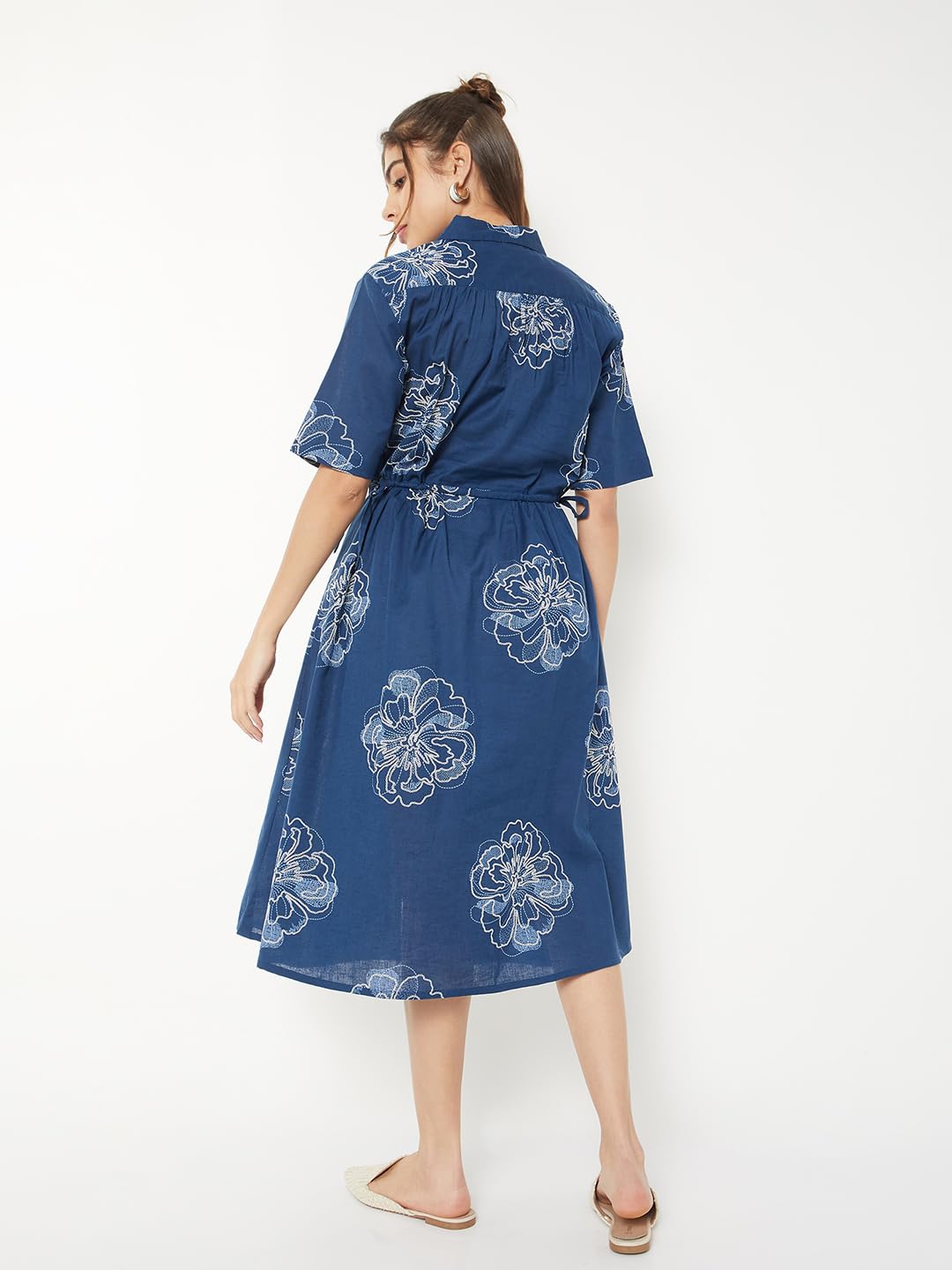 Max Women Embroidered Shirt Dress(Blue_XS)