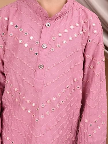 superminis Boy's Rayon Kurta with Mirror Embroidery and Pyjama with Elastic Closure (8-9 Years, Pink)