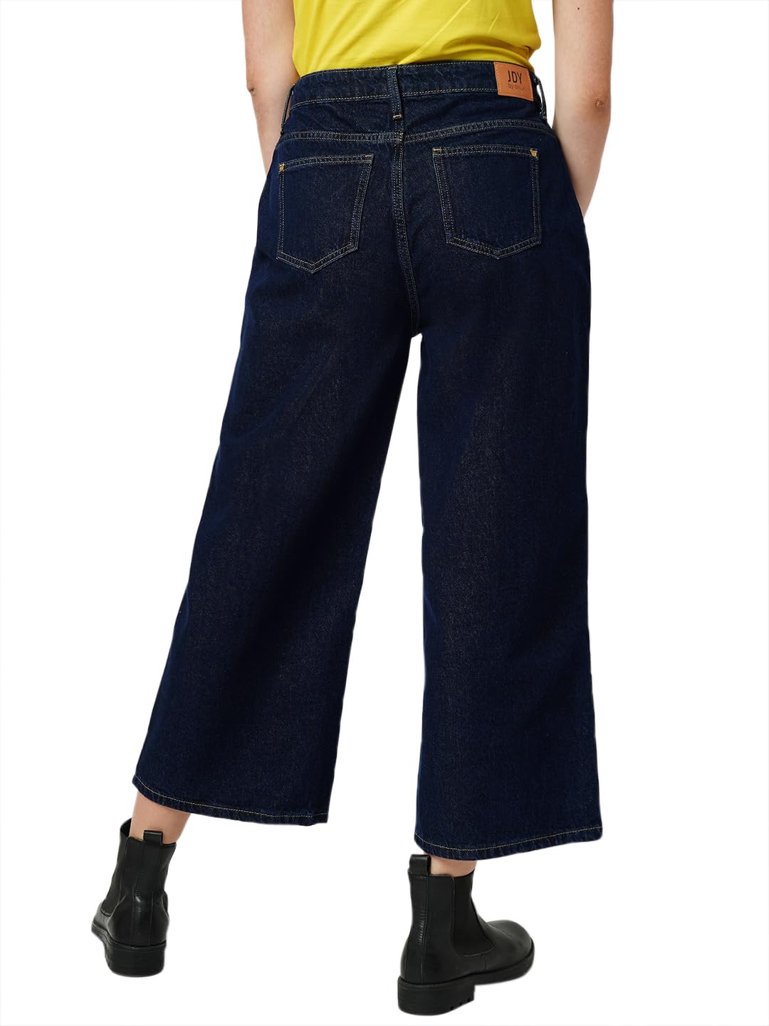 ONLY Women Solid Cotton Wide Leg High Rise Regular Length Blue Jeans