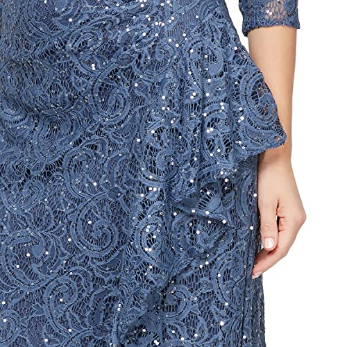 Alex Evenings Women's Long 3/4 Sleeve, Mother of The Bride Dress W/Cascade Ruffle and Front Slit, (Petite and Regular Sizes), Wedgewood Sleeve, 16