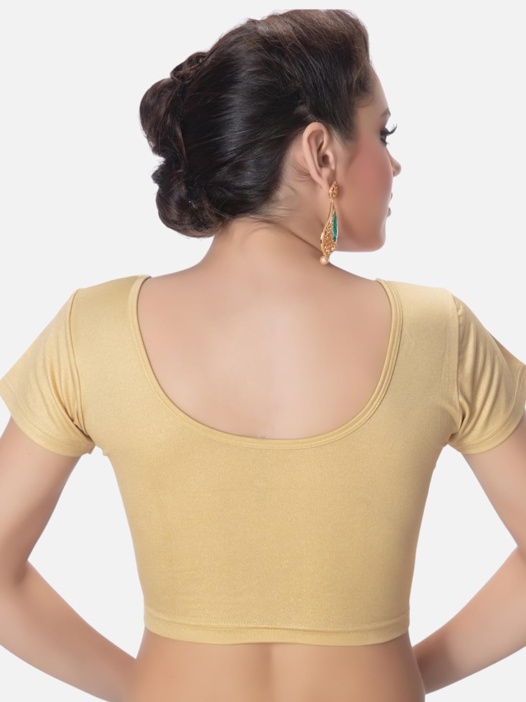 Neckbook Women's Spandex Solid Cap Round Neck Sleeve Readymade Saree Blouse (Gold, 38)
