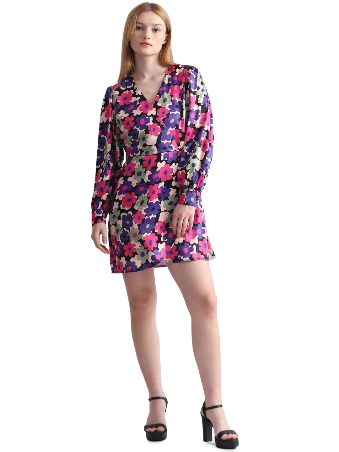 ONLY Women Printed Polyester Above Knee Purple Sheath Dress