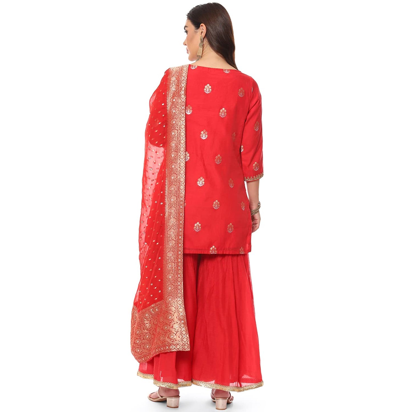 BIBA Cotton Women Embroidery Relaxed Salwar Kurta Dupatta (SKDBANARAS8143_RED_38), XL