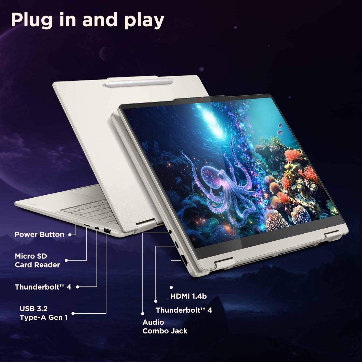 Lenovo Yoga 7 2-in-1 Intel Evo Core Ultra 5 226V (16GB RAM/1TB SSD/14 (35.5cm)/WUXGA OLED/Copilot+ PC/Windows 11/Office Home 2024/Yoga Pen/1Yr ADP/Seashell/1.38Kg), 83JQ000XIN Convertible Laptop