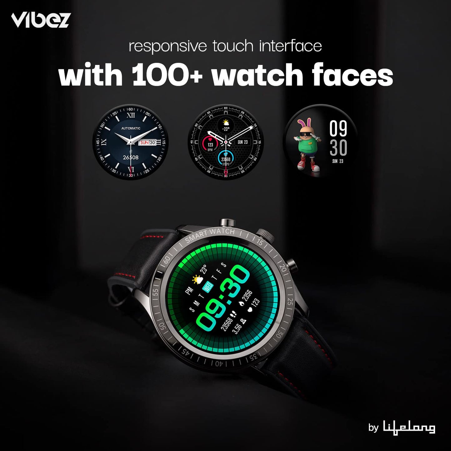 Vibez by Lifelong Urbane Smartwatch with 3D UI 1.32"HD Display|24x7 Heart Rate & Blood Oxygen Tracking|8 Sports Mode|Sleep Monitor|IP67 Waterproof|7 days Battery Backup(1 Year Manufacturer Warranty, VBSWM360, Black)