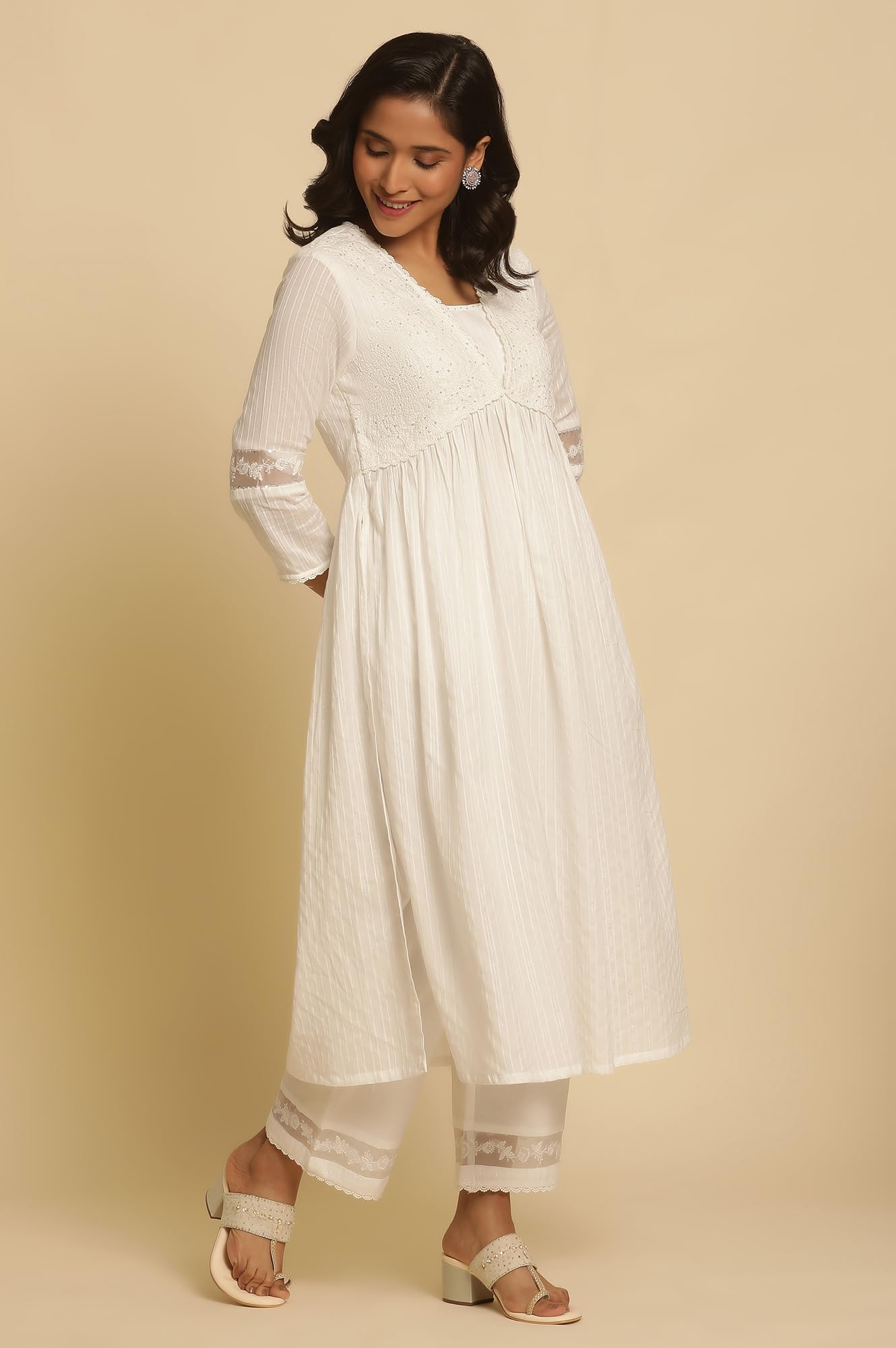W for Woman W Women White Festive Solid Cotton Kurta, Straight Pant & Dupatta_24FEWS10494-221393_2XL