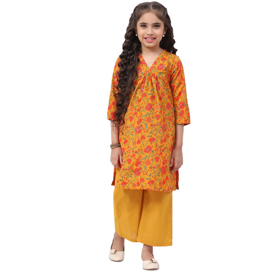 BIBA Girls Polyester Straight Printed Suit Set(KW4847E_13_Brown)
