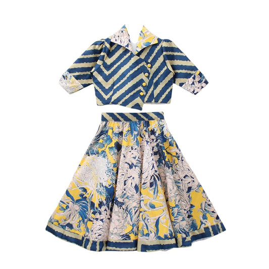 Helene Girl's Cotton Asymmetric Top With Printed Readymade Lehenga Choli Set 3-8 years girls | Ethnic Wear (4-5 Years, Blue)