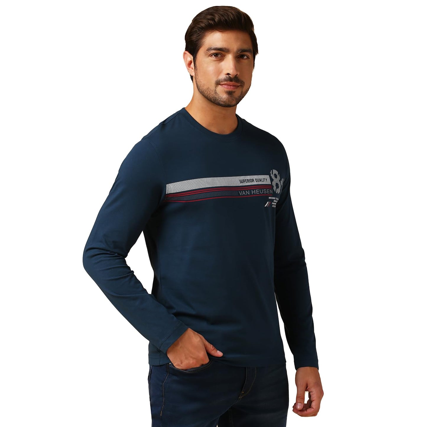 Van Heusen Men's Regular Fit T-Shirt (IHQTS1LDSS60095_Navy_L_Blue