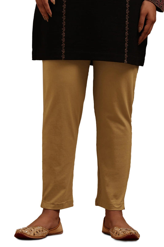 Soch Womens Beige Cotton Blend Solid Pant