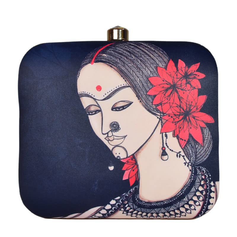 Printed Flower Lady Portrait Clutch