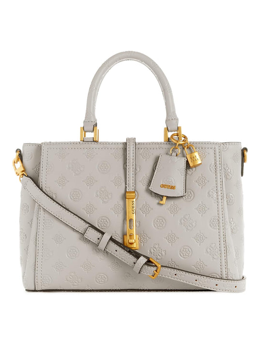 GUESS Women's Grey Textured Satchel Bag| Ladies Purse Handbags | Gift For Ladies