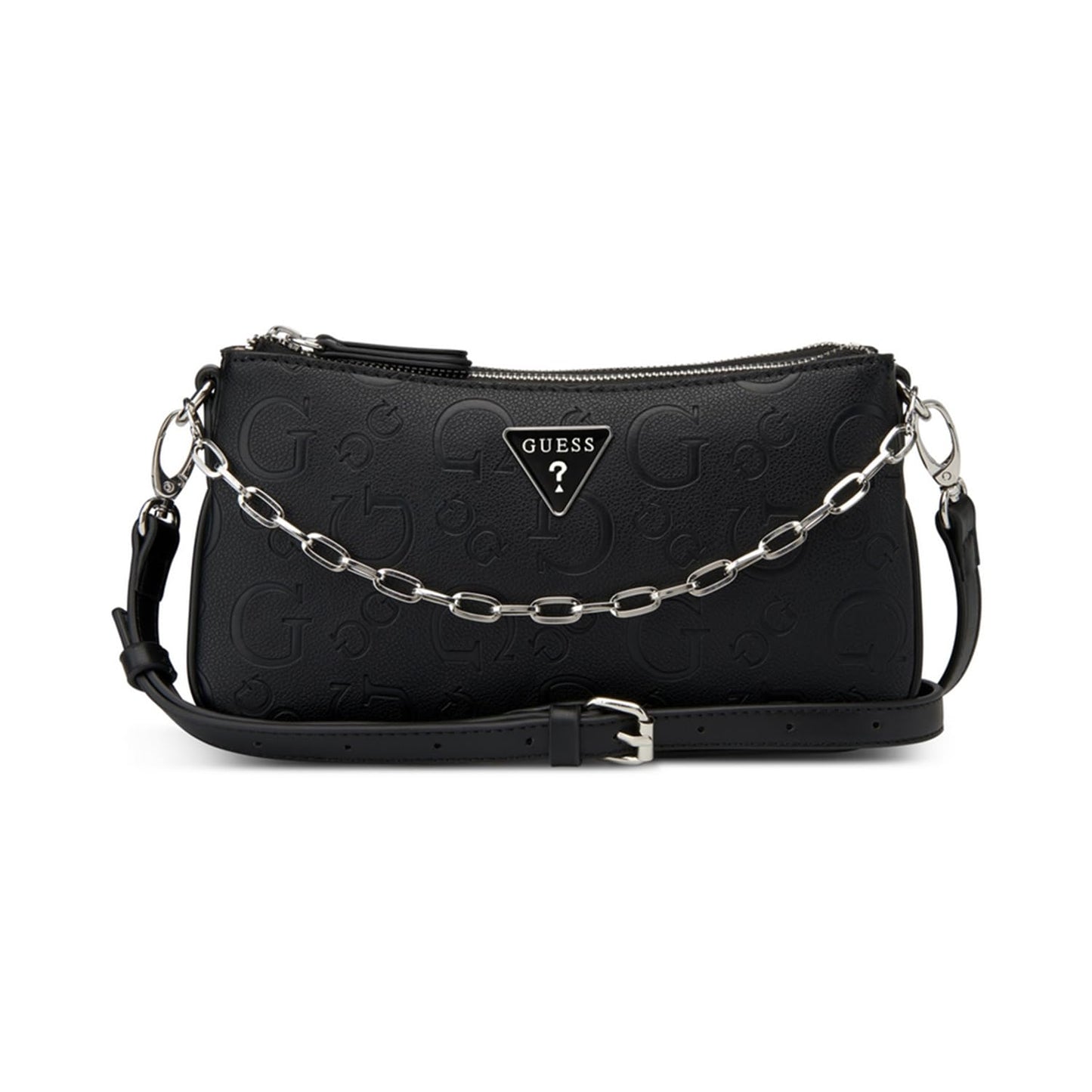 GUESS Women Black Typography Adjustable Detachable Strap Mini Crossbody Bag