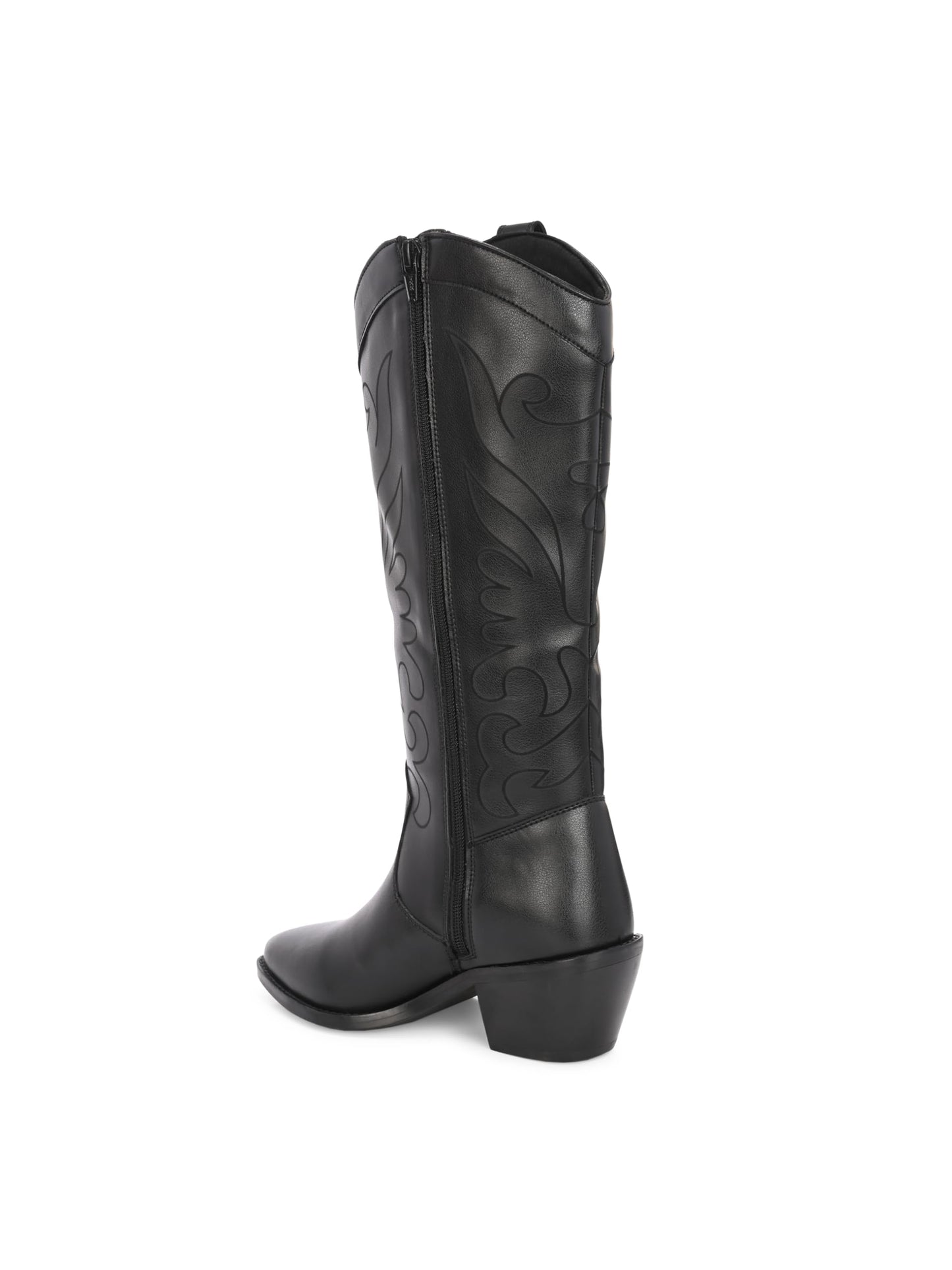 Delize Black Women Knee ankle boots with track outsole 64663-40