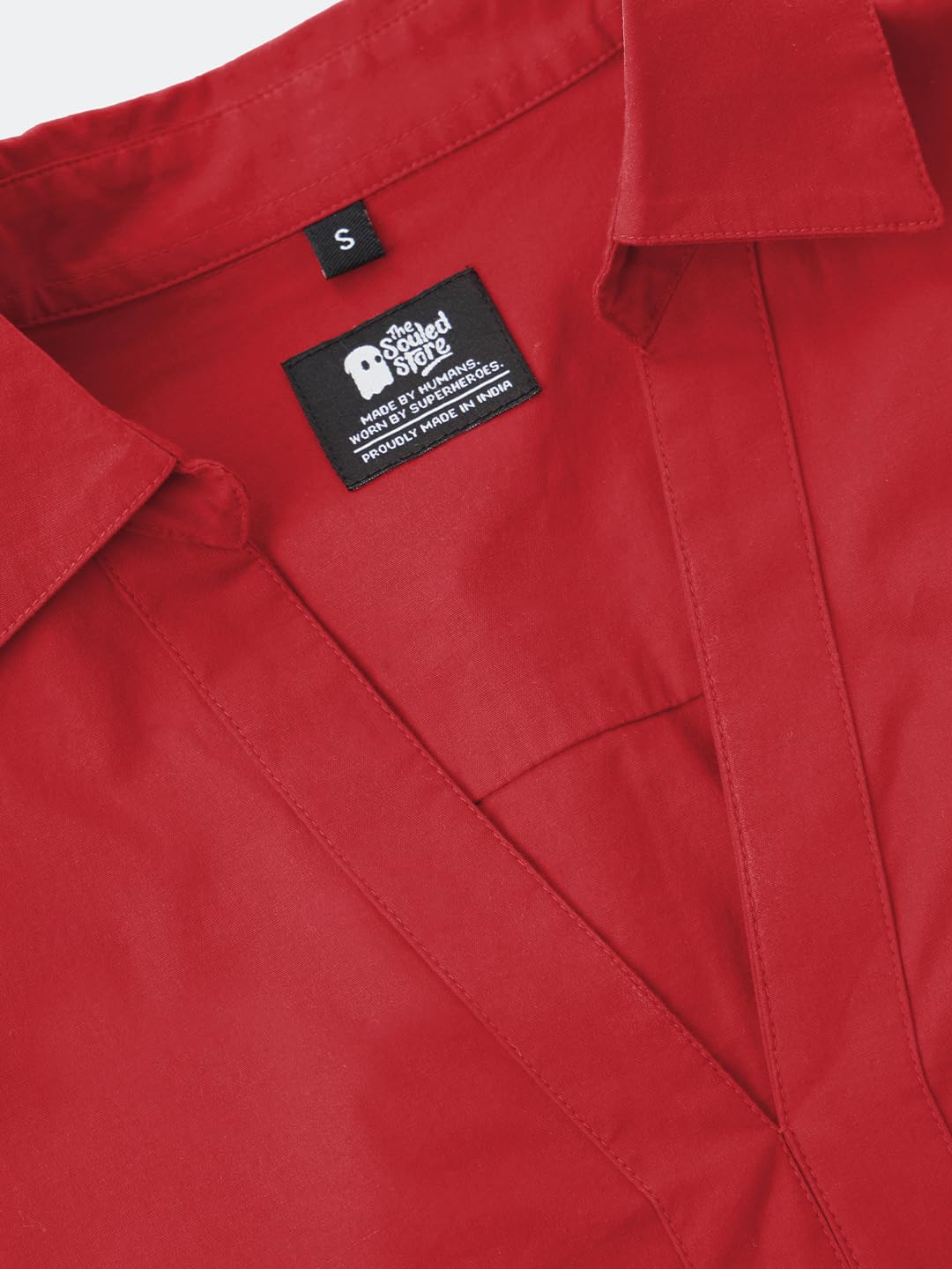 The Souled Store Corset Shirt: Cherry Red Women and Girls Long Sleeves Collared Neck Button Front Fitted Shirts