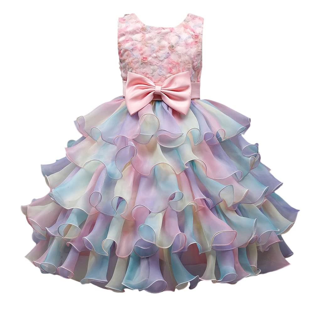 Hopscotch Girls Fit And Flare Knee-Length Polyester Bow Applique Sleeveless Party Dress in Peach Color for Ages 3-4 Years