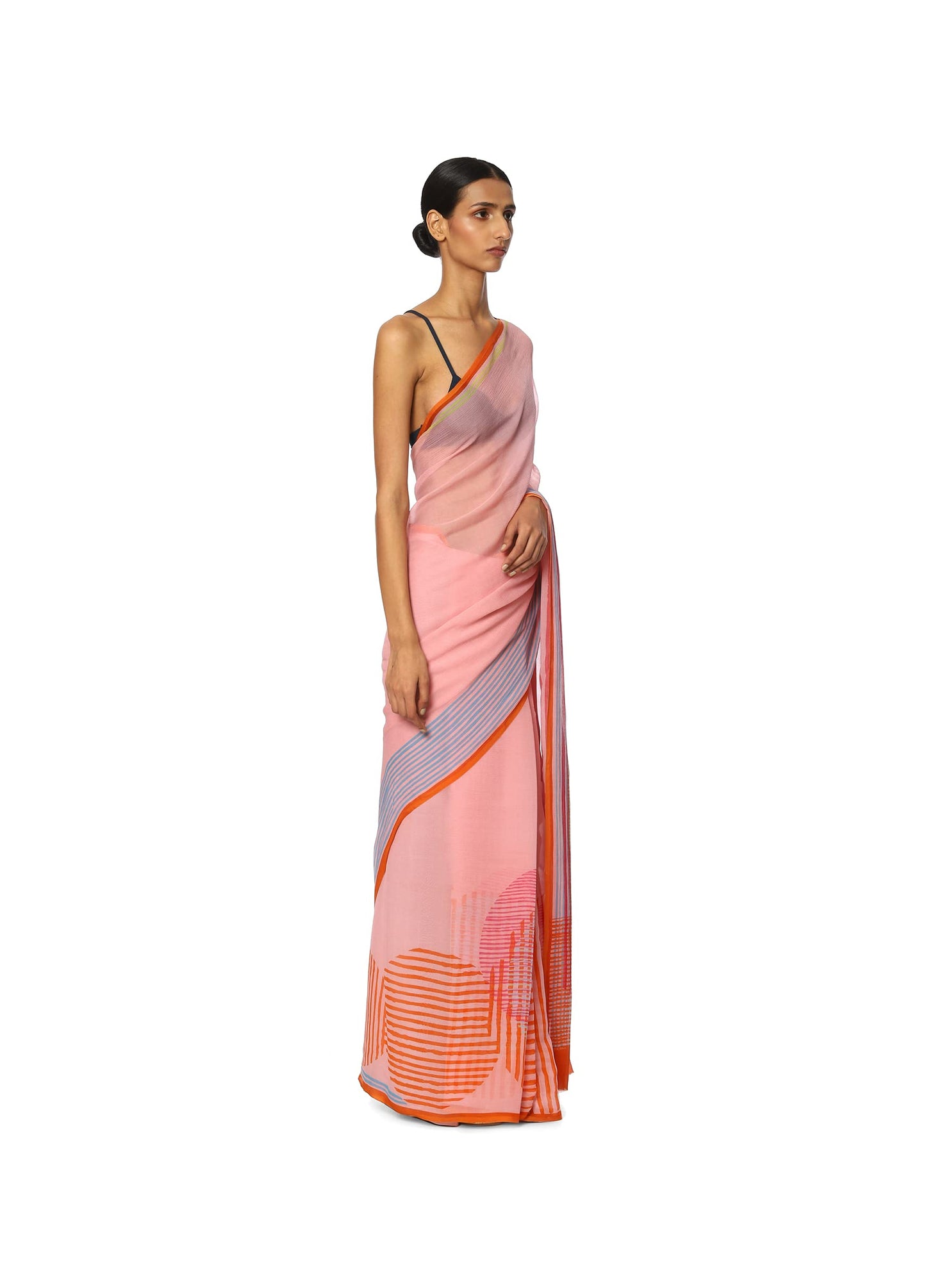 Satya Paul Chiffon Pink Soft Printed Silk Saree