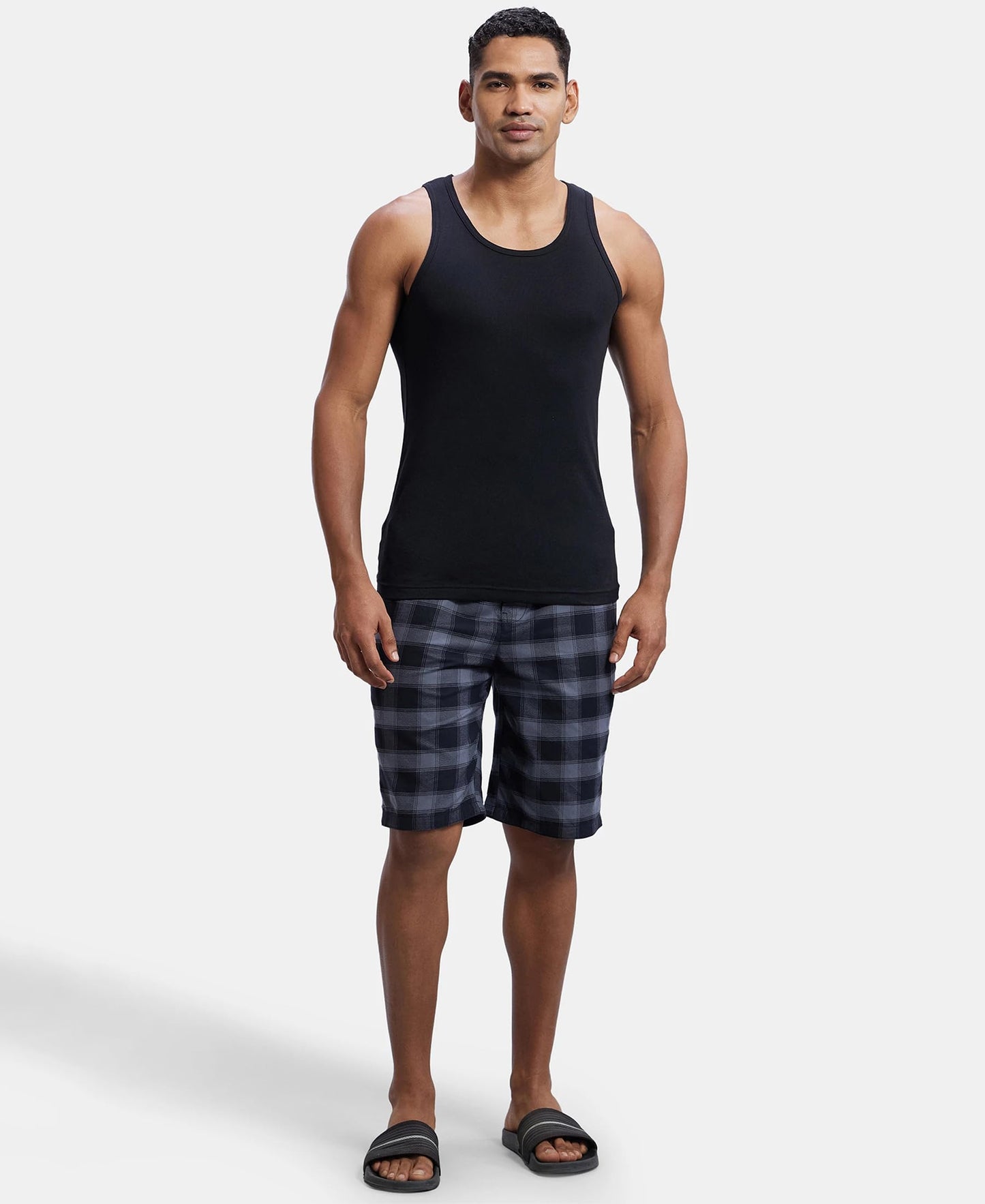 Jockey Men's Regular Fit Shorts (US88-01_Charcoal & Blue_L)