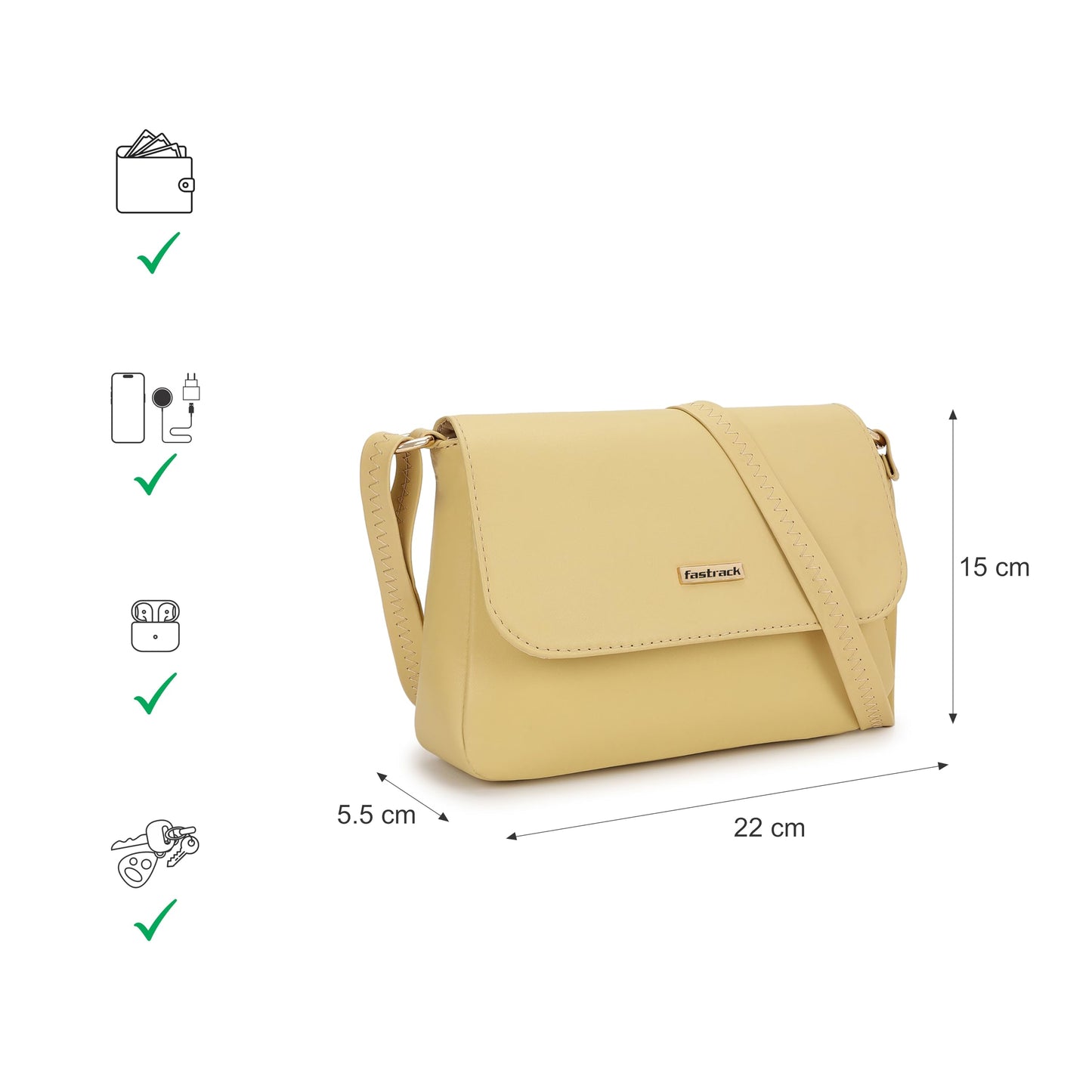 Fastrack Solid Structured Sling Bag for Women, Girls and Ladies | with Non-Detachable Sling Strap & Button Closure | Ladies Purse Handbag | Slings for Casual Carry