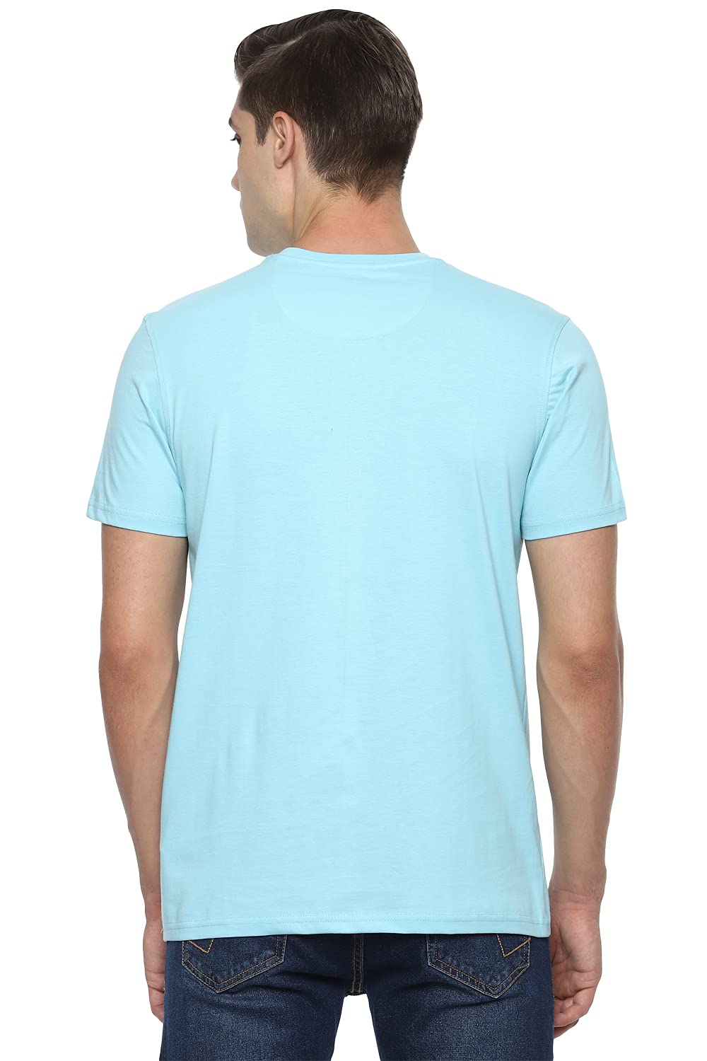 Van Heusen Men's Solid Regular Fit T-Shirt (VSKCURGBZ06257_Multi-Sky M)