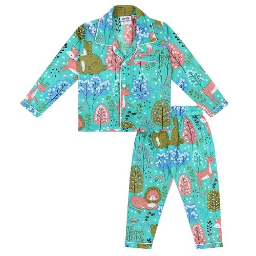 superminis Baby Girl and Baby Boy Animal Print Cotton Full Sleeves Night Suit (Green, 7-8 Years)