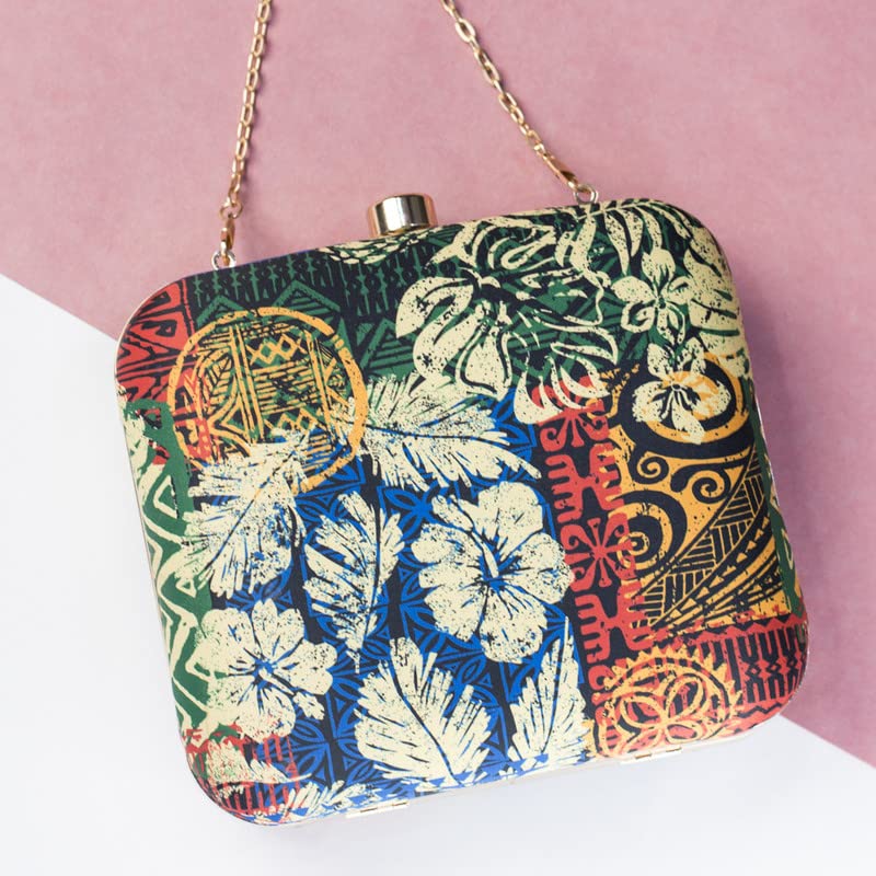 Artklim Block Print Floral Clutch