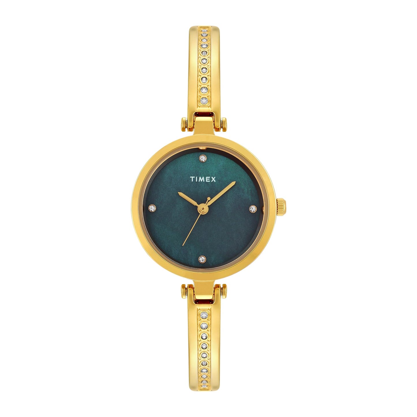 TIMEX Analog Watch for Women with Mother of Pearl Green Round Dial & Gold Brass Bracelet Band Water Resistant Women's Wrist Watches - TWEL200SMU03