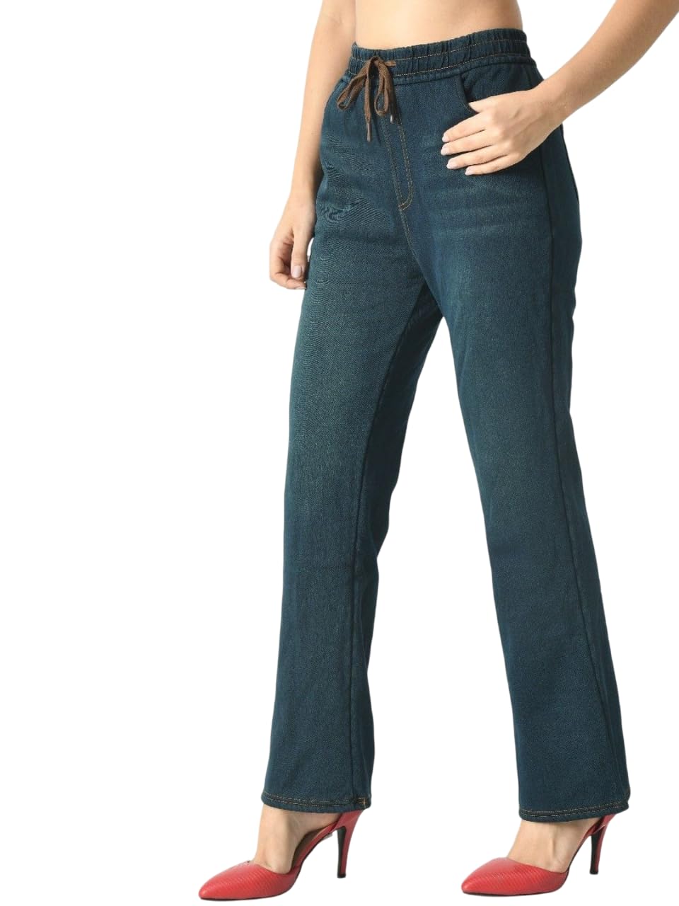 ogimi - ohh Give me Women Fleece Lined Winter Warm Thermal Denim Pant Blue