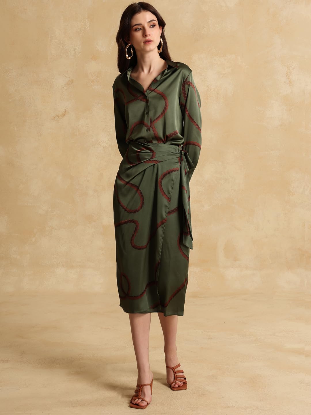 Kazo Yana Printed Skirt for Women Olive