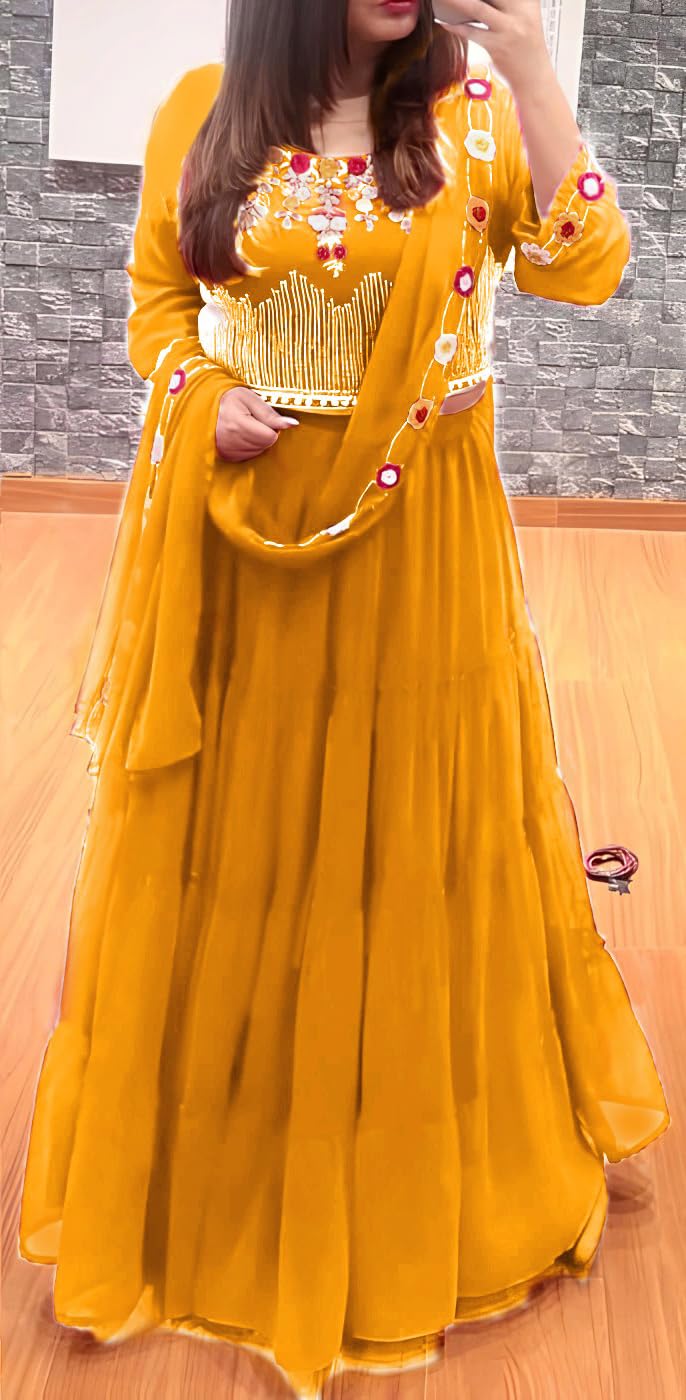 SHYAMLATA Women's Georgette Semi-stitched Lehenga Choli Set (yellow)