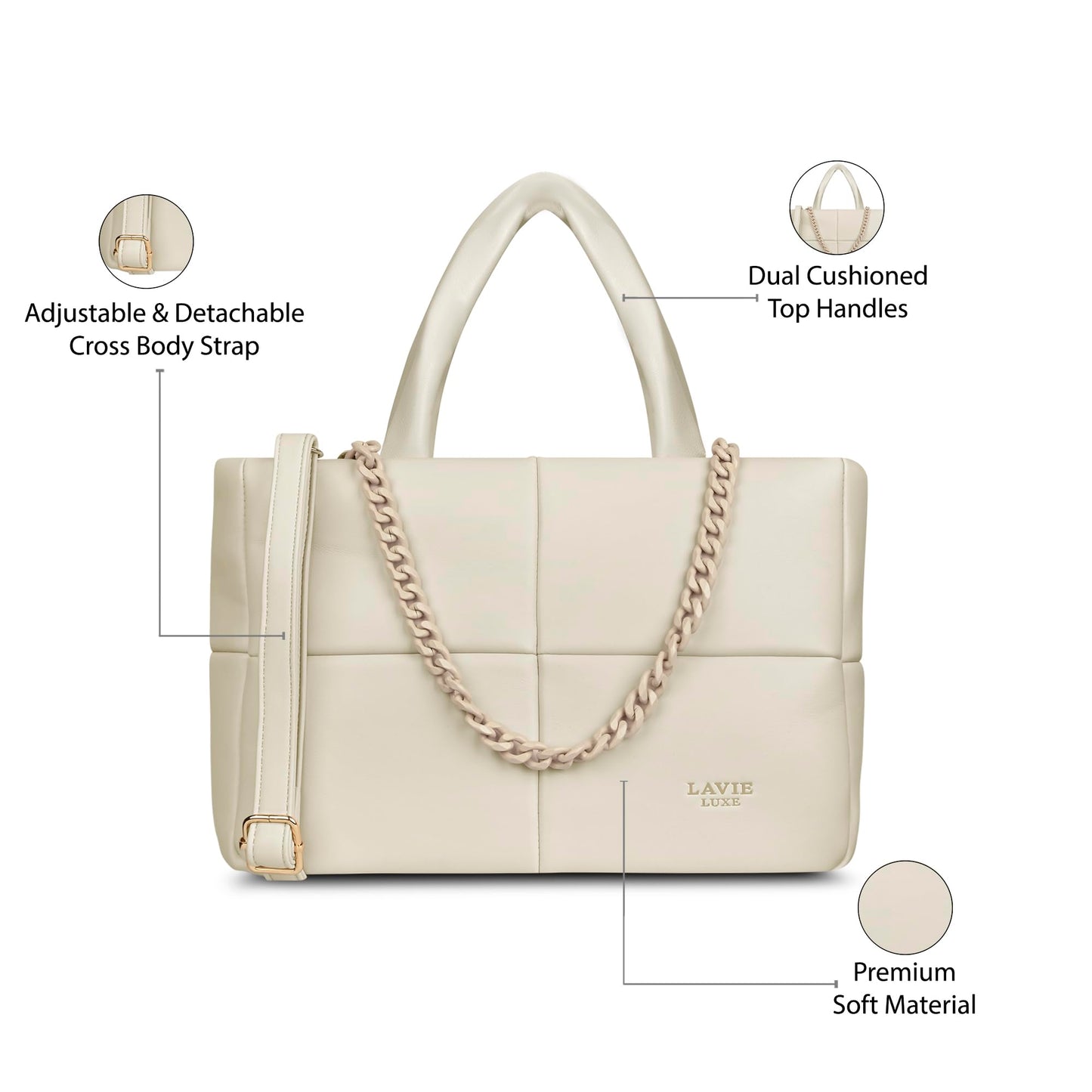 Lavie Luxe Women's Puff Tote Bag for Women | Tote Bag for Work | Ladies purse | Stylish Shoulder Bag | Gift for Women