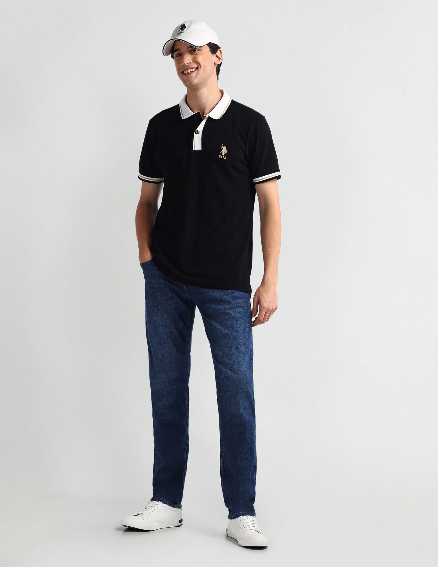 U.S. POLO ASSN. Men's Brandon Slim Tapered Fit Mid Rise Jeans (UDJENO1807_Blue_30)