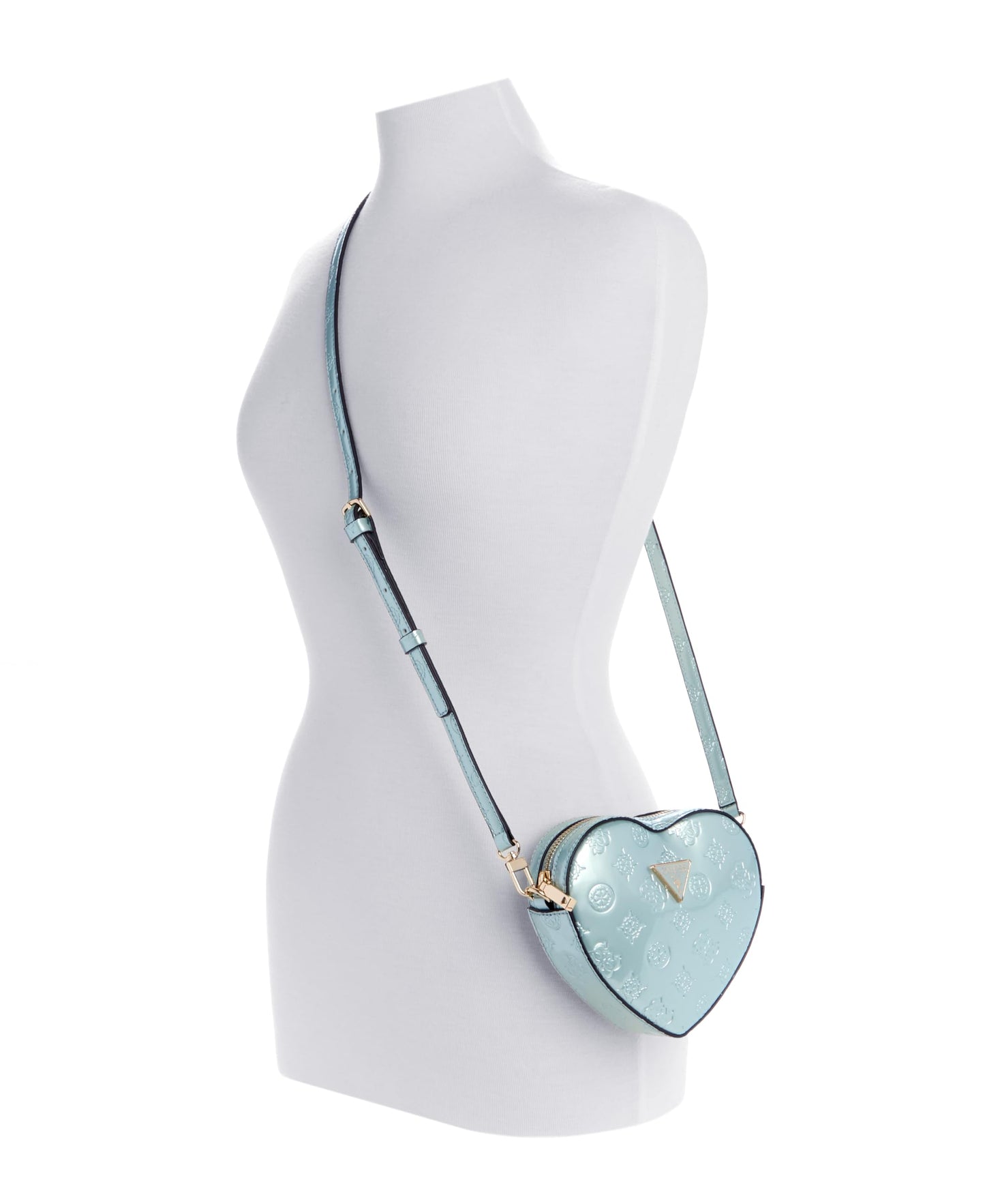 GUESS Powder Blue Logo Textured Arnela Mini Heart Shape Crossbody Bag