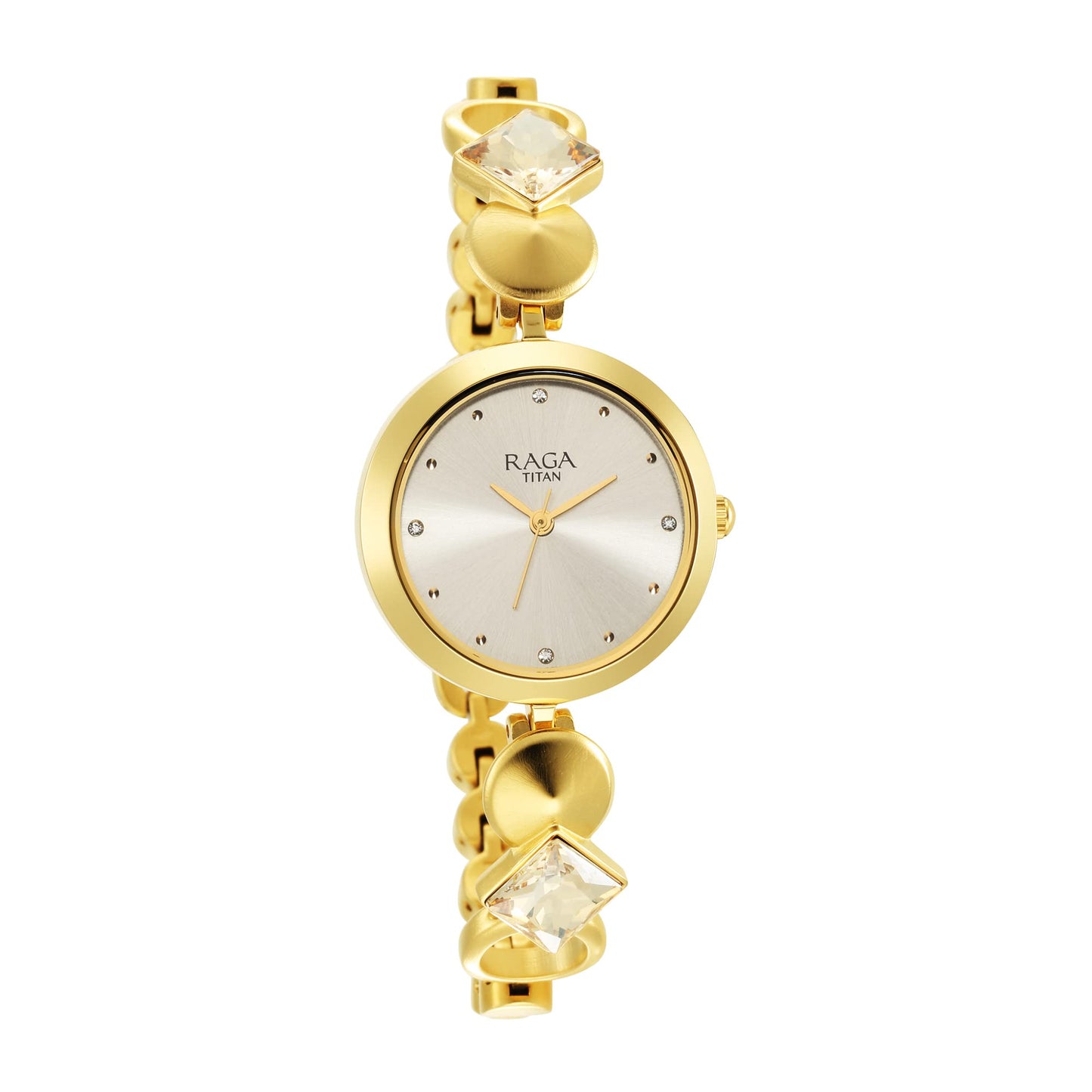 Titan Raga Love All Quartz Analog Silver Dial Gold Metal Strap Watch for Women - NT2606YM08