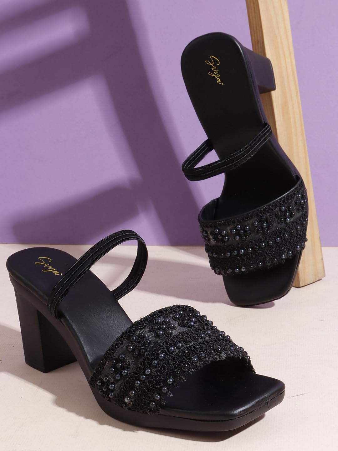 SVYA Comfortable Heel Sandals for Women and Girl (Black, UK Footwear Size System, Adult, Women, Numeric, Medium, 4)