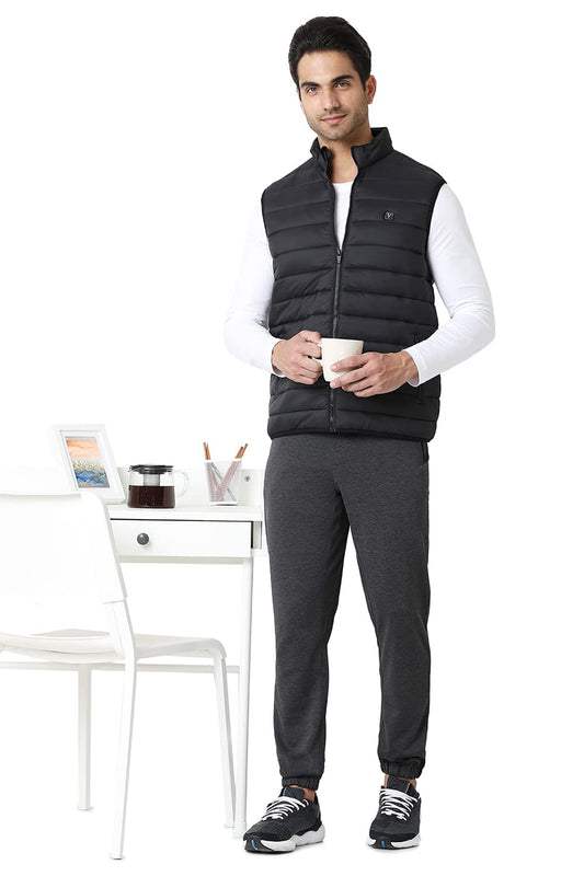 Van Heusen Athleisure Men Woven Jacket - 100% Nylon - Extra Warm, High Neck, Zip Front, Sleeveless_80005_Black_L